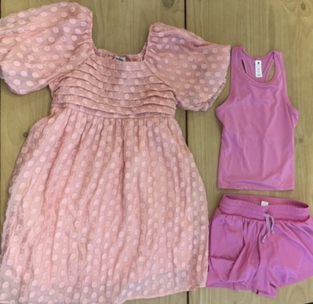 Girls Clothing Bundle 3 Outfits Size 10. 2 Dresses And Shorts W/tank Pink&floral
